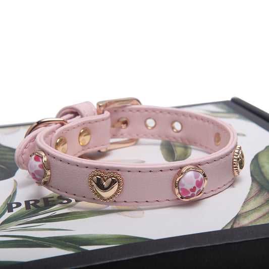Leather Collar - Cherry blossom pink
