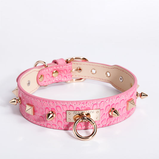 Pink Leather Collar - Punk Rivets