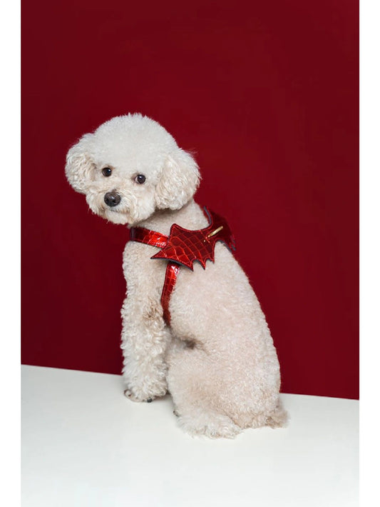 Leather Dog Harness - Red Patter